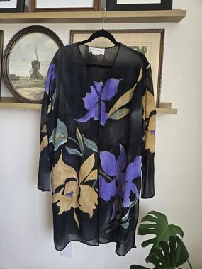 Vintage | Sheer Floral Beaded Cover-up | One Size